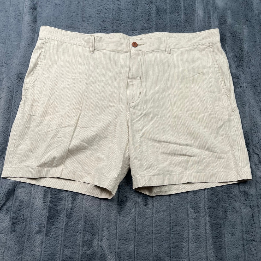 Tommy Bahama Mens 42 Tan Pinstripe Linen Cotton Blend Flat Front Shorts 13078
